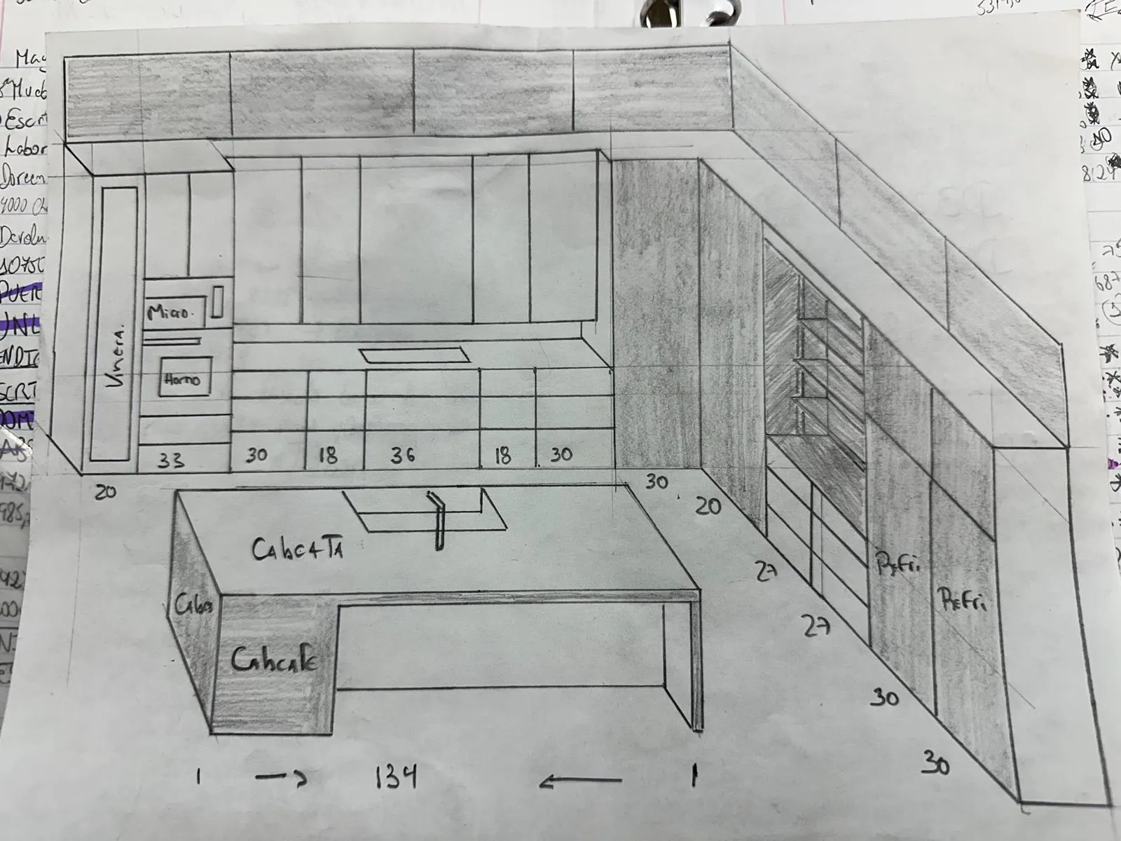 Hand sketch with measurements